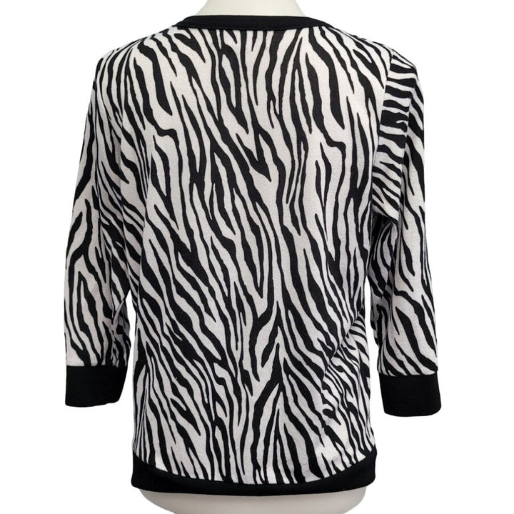 Cathy Daniels Womens Medium Cotton Acrylic Long Sleeve Zebra Print Knit Sweater