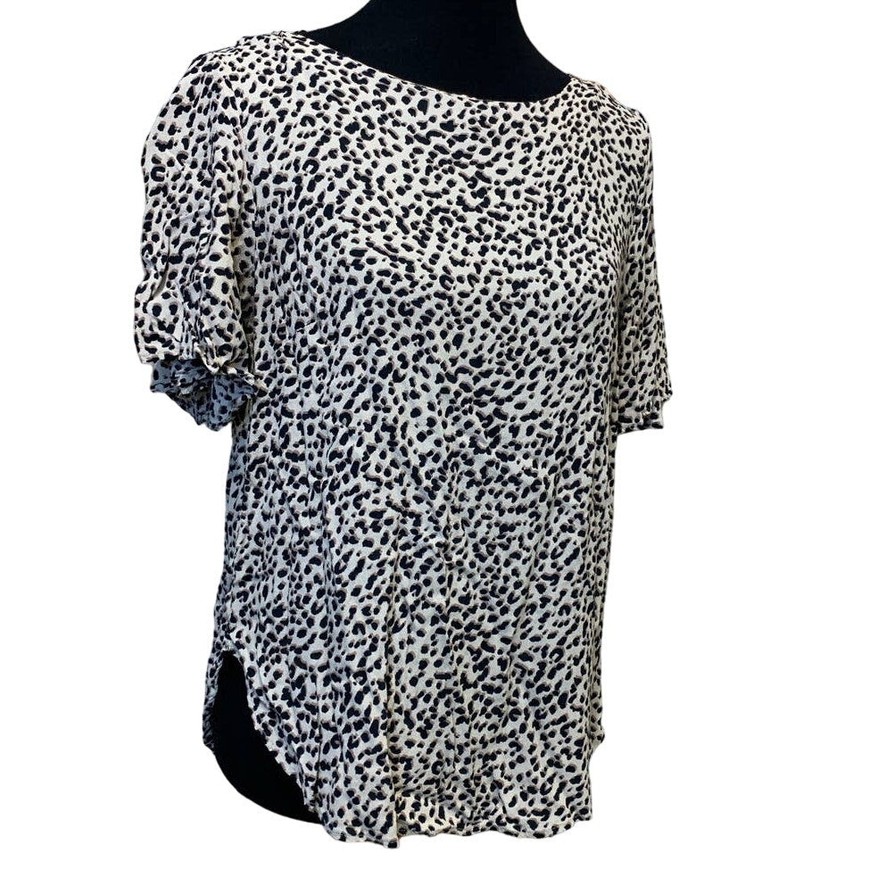 H&amp;M Size 12 100% Rayon Leopard Animal Polka Dot Print Short Sleeve Blouse