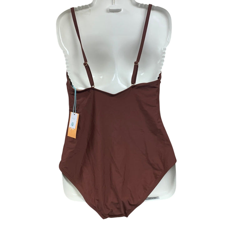 New Kona Sol Womens Medium Solid Chocolate Brown Padded Bra One Piece Swim Suit