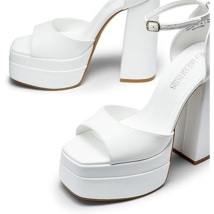 Dream Pairs Womens Size 8.5 White 6" Platform Heel Open Toe Ankle Strap Shoes