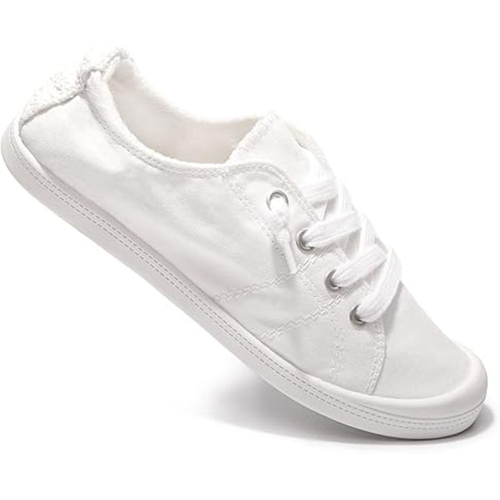 New Beneker Womens Size 7 White Slip On Canvas Low Top Lace Sneaker Shoes w Flaw