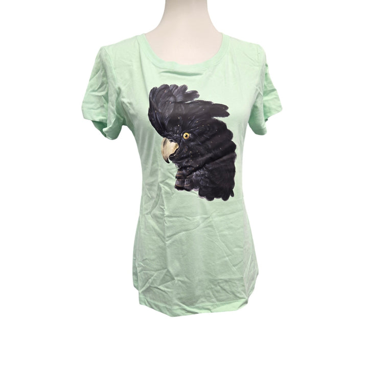 New Hand Printed Womens Medium Black Cockatoo Parrot Ukraine Fundraiser Bird Tee