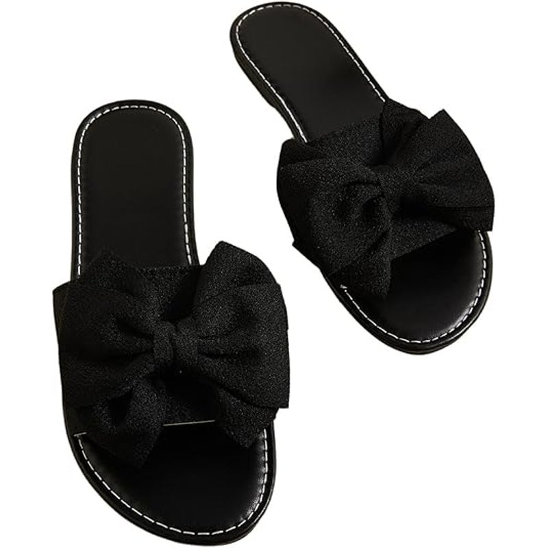 New GorgGlitter Womens Size 11 Black Slip On Slide Sandal Open Toe Bow Shoes