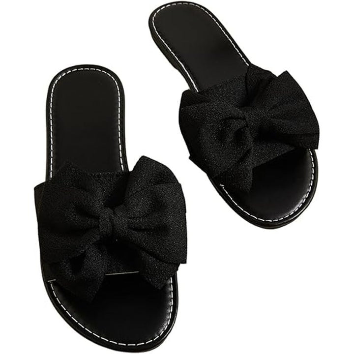 New GorgGlitter Womens Size 11 Black Slip On Slide Sandal Open Toe Bow Shoes