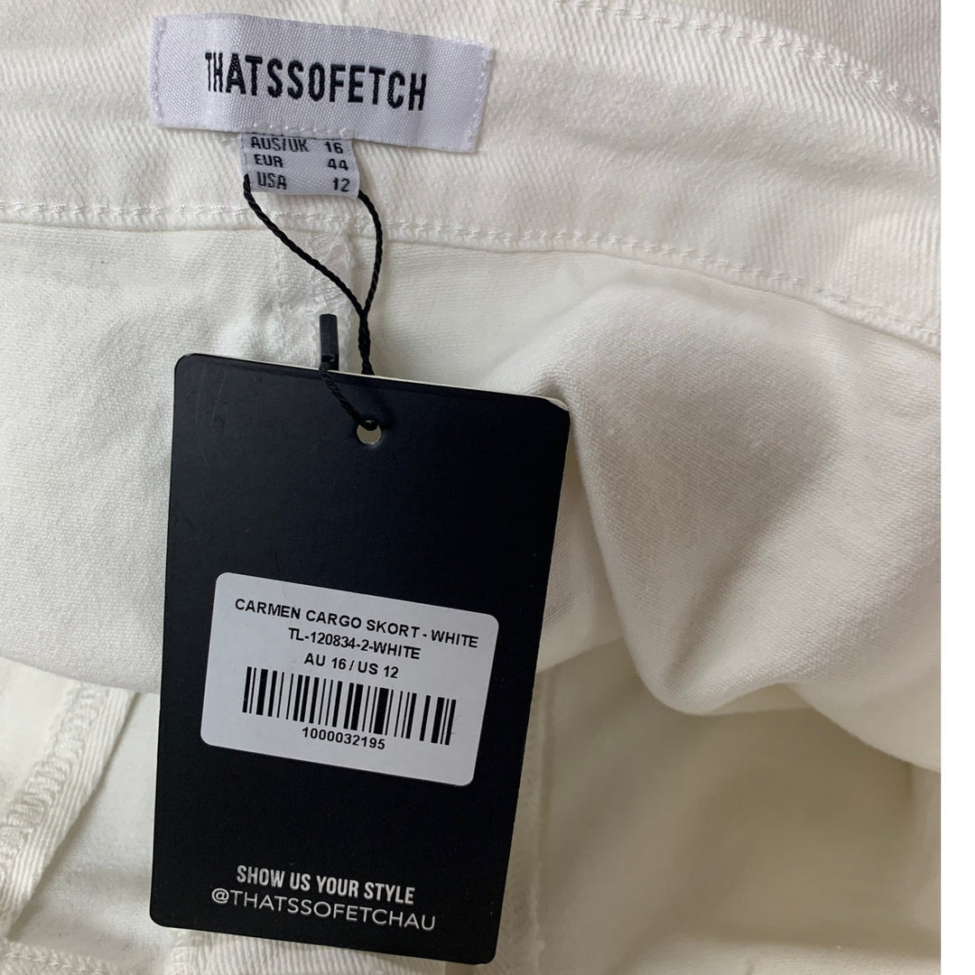 NWT New Thats So Fetch Womens Size 12 White Cotton Blend Mini Cargo Skort