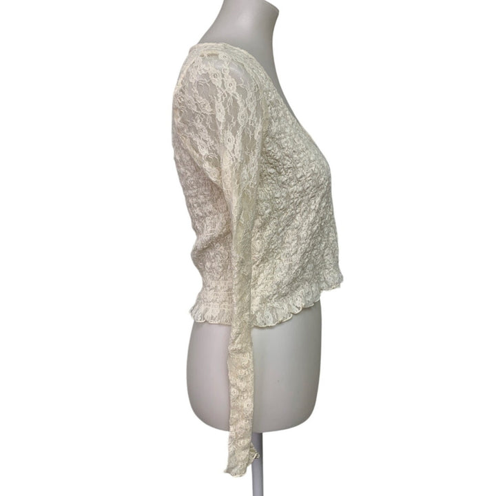 New American Eagle Womens Medium Cream Long Sleeve Lacy Sheer Smocked Top