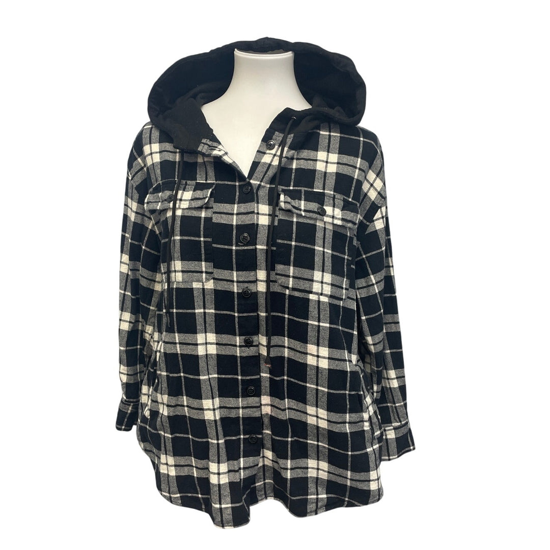 Forever 21 Womens Small Button Up Lined Hooded Plaid Shirt Hoodie Jacket