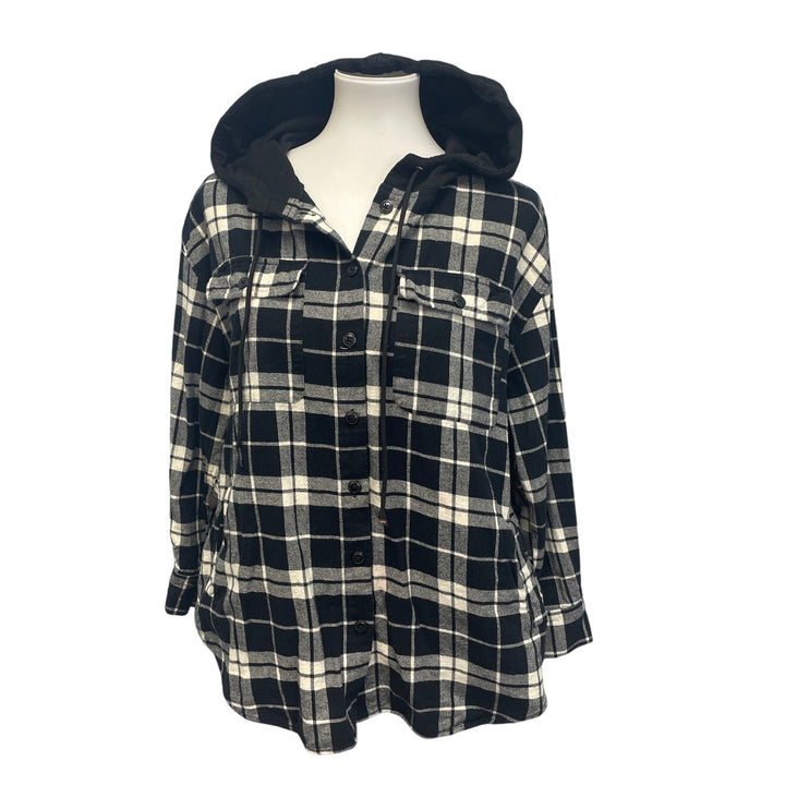 Forever 21 Womens Small Button Up Lined Hooded Plaid Shirt Hoodie Jacket