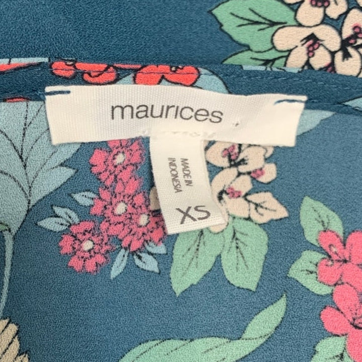 Maurices XS Lightweight Floral Cross Front Polyester Long Sleeve Blouse Top