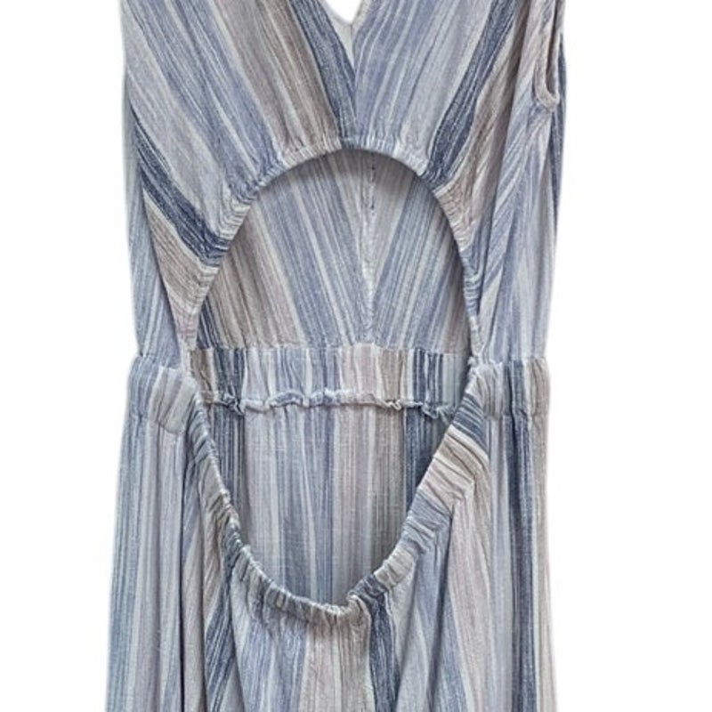 Splendid Womens Small Boho Sleeveless V Neck Striped Drawstring Waist Maxi Dress