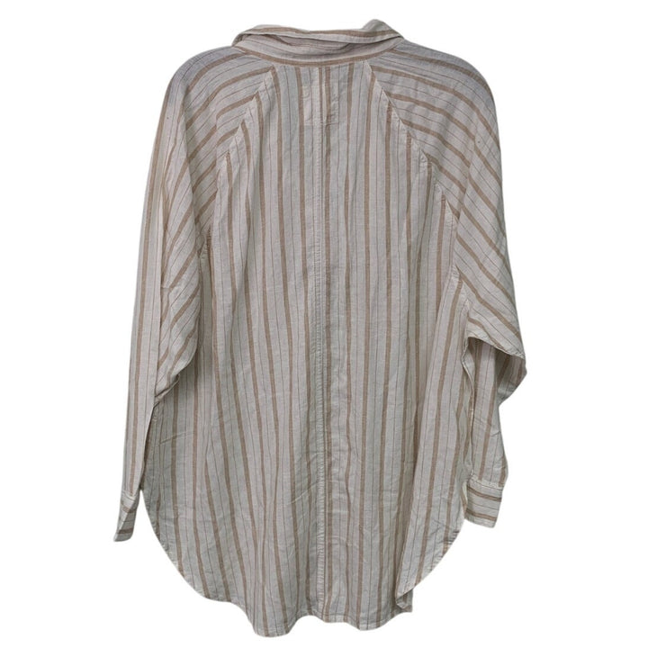New Aerie Womens XS Striped Linen Blend Long Sleeve Collared Button Up Shirt
