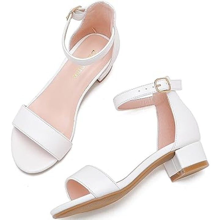 Dufannie Little Girls Size 12 White Open Toe Low Heel Ankle Strap Sandal Shoes