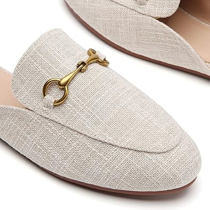 Minorsu Womens Size 8.5 Tan Gold Buckle Memory Foam Insole Low Heel Mule Shoes