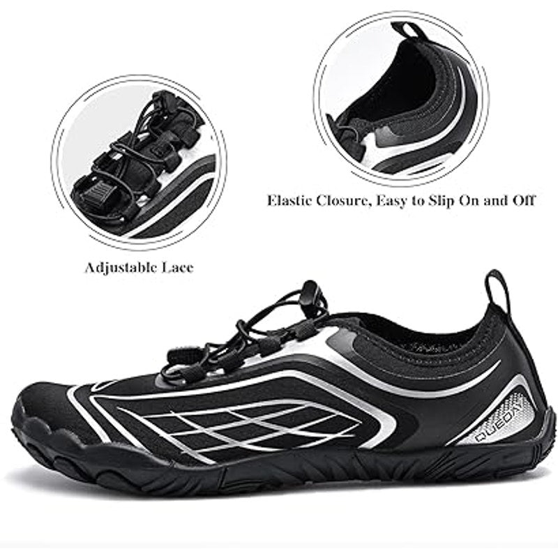 Queday Mens 8 Black Silver NO INSOLE Quick Dry Quick Dry Barefoot Water Shoes