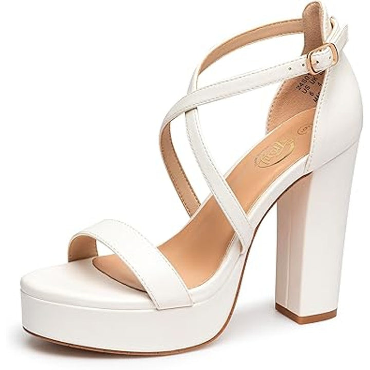Trary Womens Size 7.5 White Open Toe Ankle Strap 4.5" Platform Heel Sandal Shoes