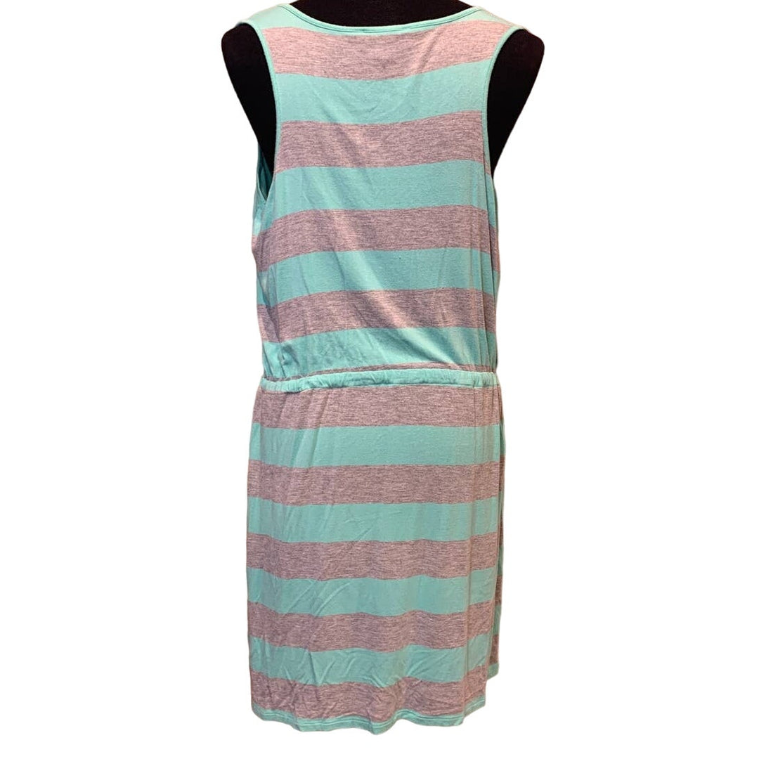Olive &amp; Oak XL Striped Sleeveless Rayon Blend Stretchy Tee Shirt Dress w Tie
