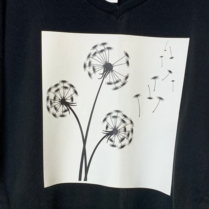 Upcycled Hand Printed Womens XXL Black Dandelion Wish Long Sleeve Sweatshirt