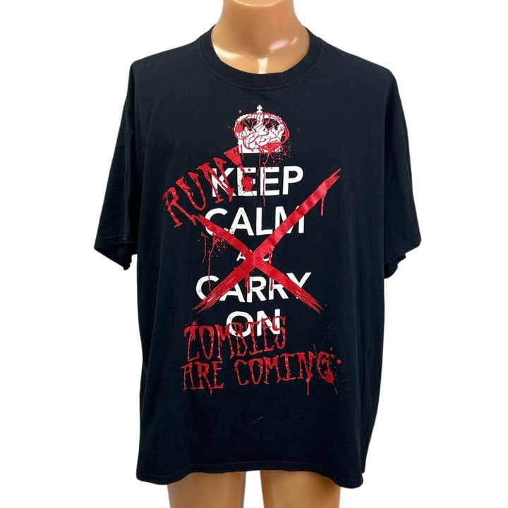 Keep Calm Run Zombies Are Coming Mens 3XL 100% Cotton Short Sleeve Tee Shirt