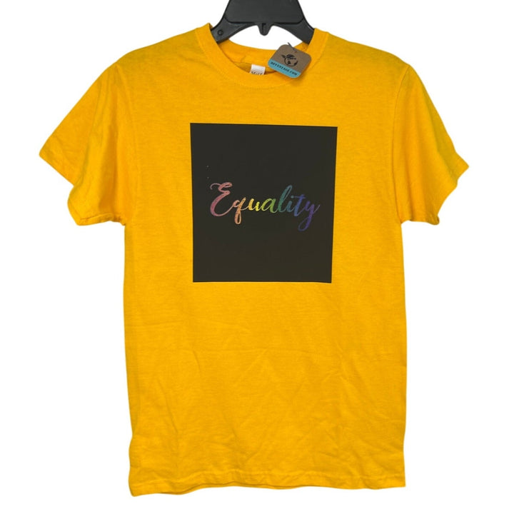 Upcycled Hand Printed Womens Small Rainbow Equality Short Sleeve Tee Shirt