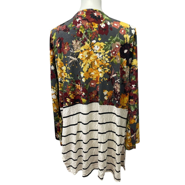 Heimish USA Womens Medium Long Sleeve Floral Striped Long Open Cardigan Top