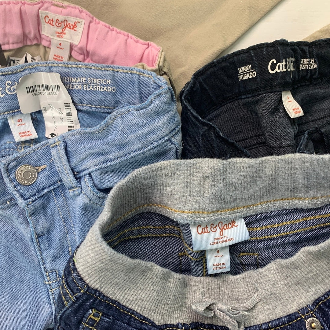 4 Cat &amp; Jack Girls Size 4 Adjustable Waist Denim Jegging Jeans Khaki Pants