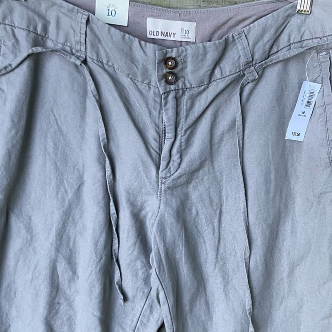 NWT New Old Navy Womens Size 10 Gray Wide Leg Mid-Rise Flax Cotton Trouser Pants