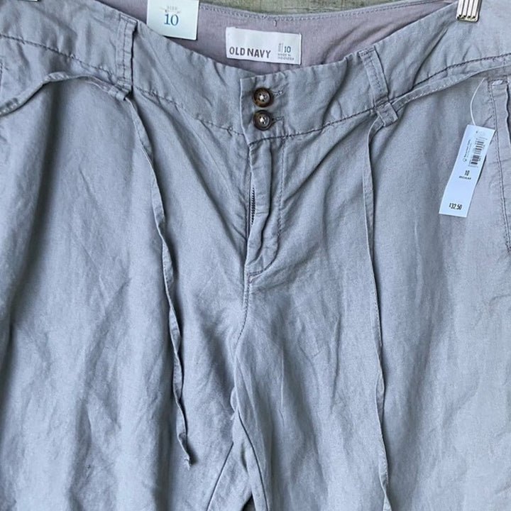 NWT New Old Navy Womens Size 10 Gray Wide Leg Mid-Rise Flax Cotton Trouser Pants