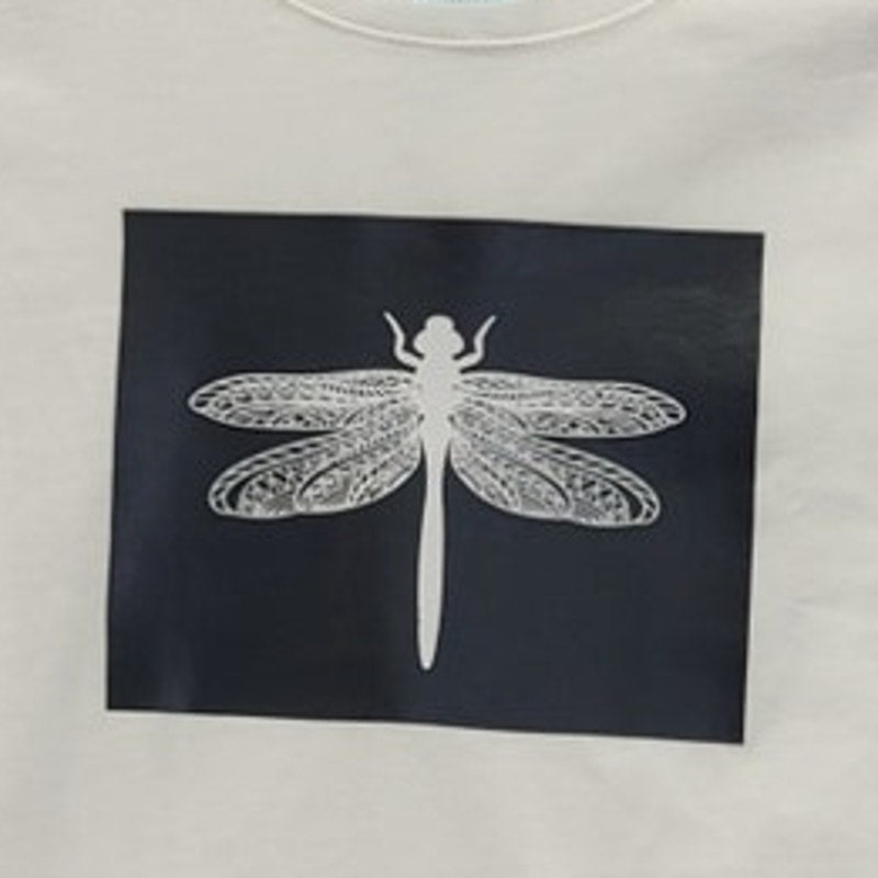 New Hand Printed Upcycled Child Large Dragonfly Short Sleeve 100% Cotton Tee
