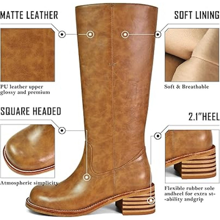 Vbdb Womens Size 6.5 Brown 2" Heel Knee High Boots Closed Round Toe Shoes
