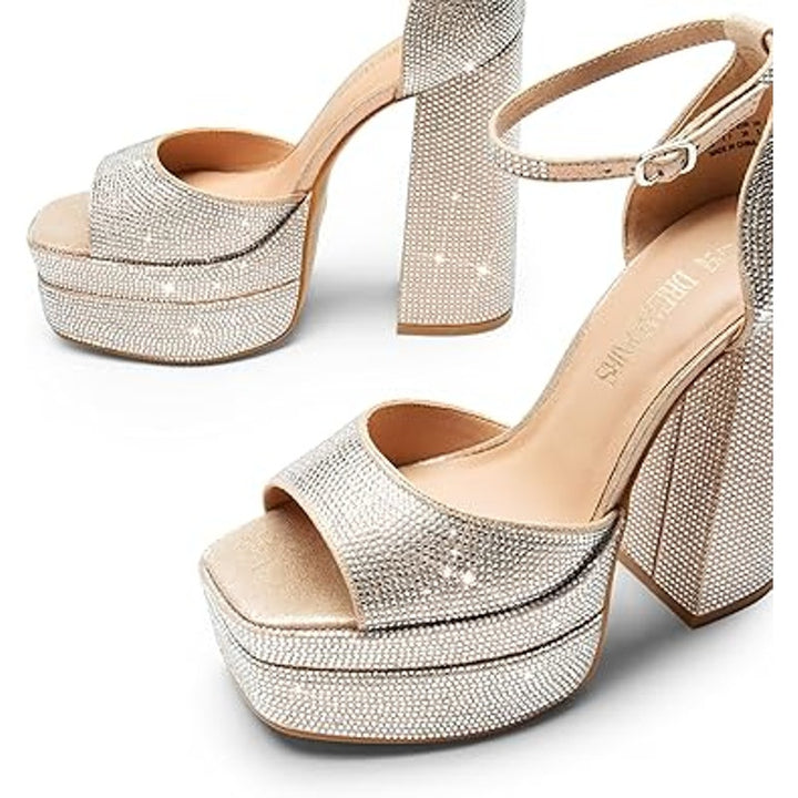Dream Pairs Womens Size 6.5 Silver Rhinestone Open Toe 5.5" Heel Platform Shoes