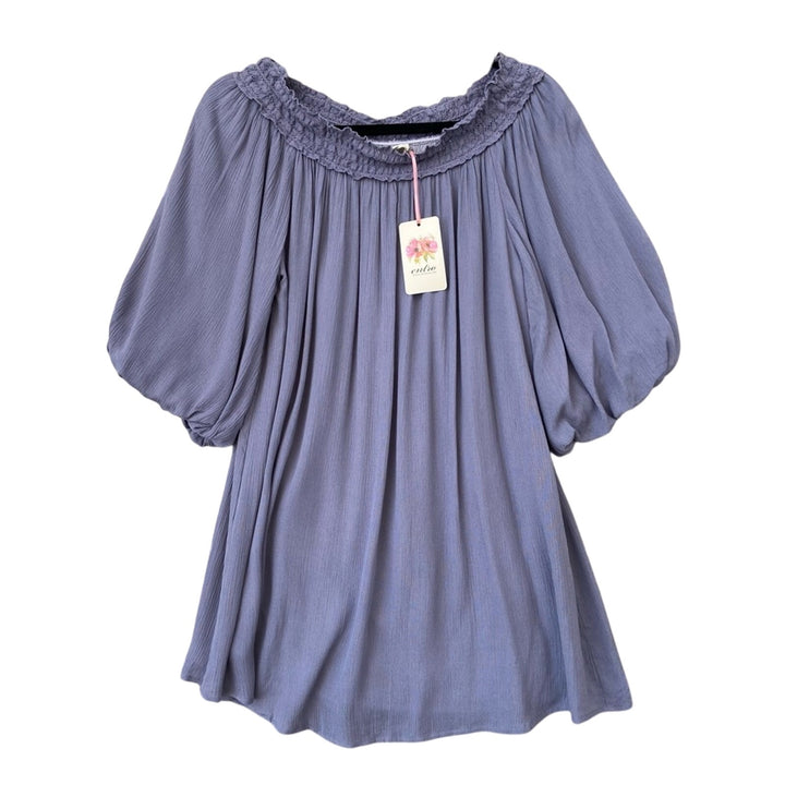 NWT New Entro Womens Medium 3/4 Sleeve Off-Shoulder Lined Mini Peasant Dress