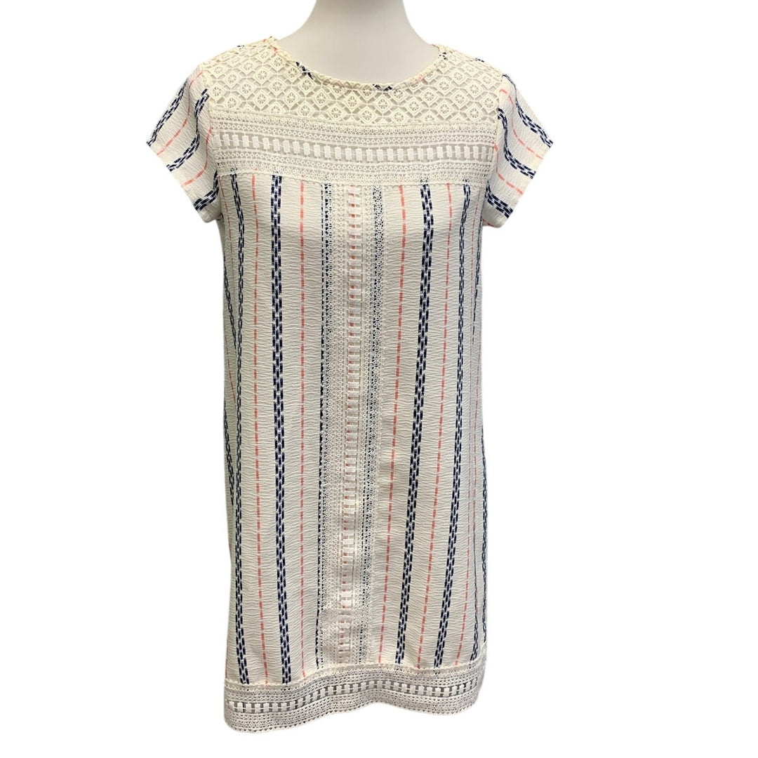 Xhilration Womens Medium Lace Overlay Striped Keyhole Back Sheath Dress