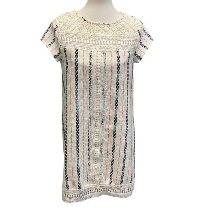 Xhilration Womens Medium Lace Overlay Striped Keyhole Back Sheath Dress