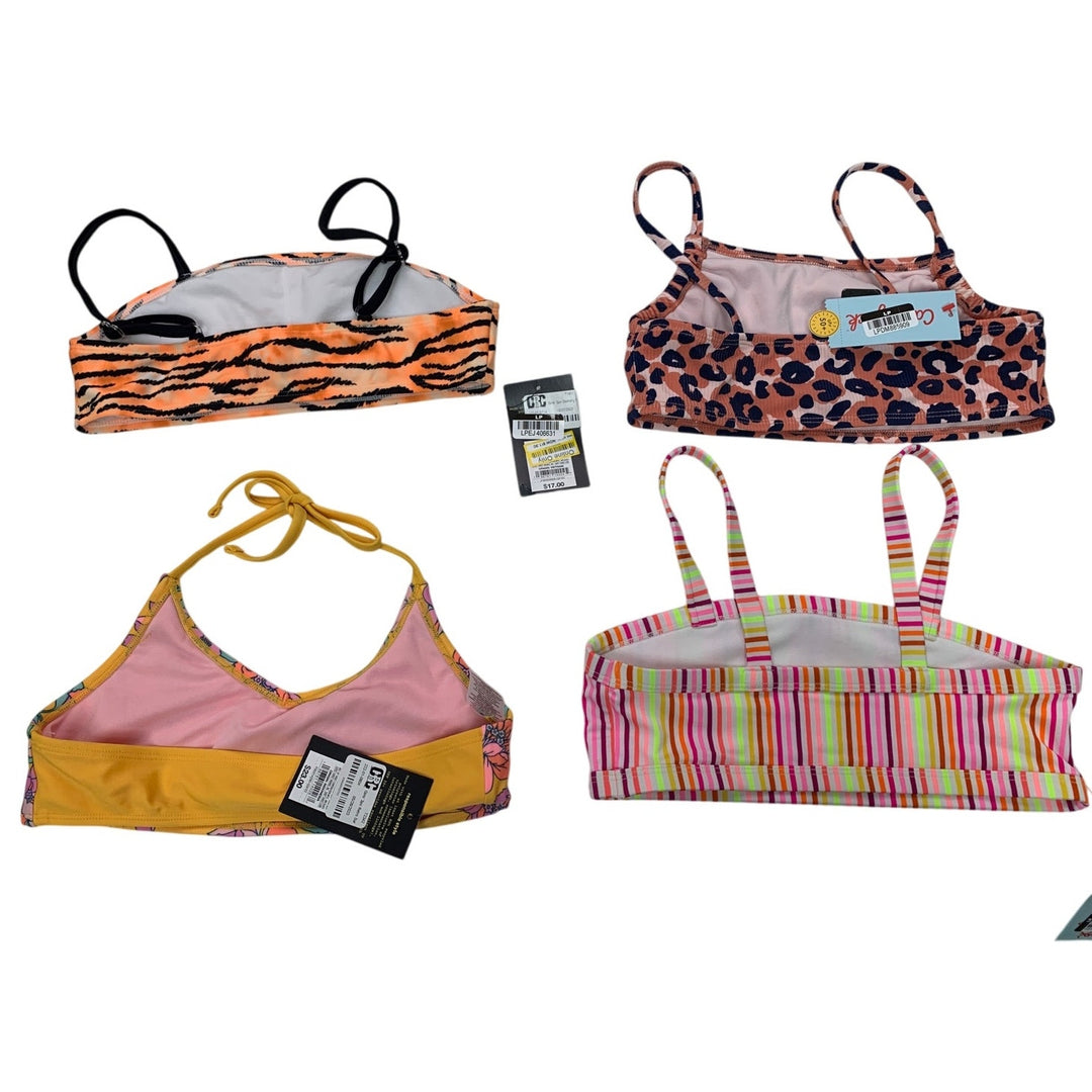 4 New Art Class Cat &amp; Jack Girls Large Floral Stripe Bikini Swim Suit Tops ONLY