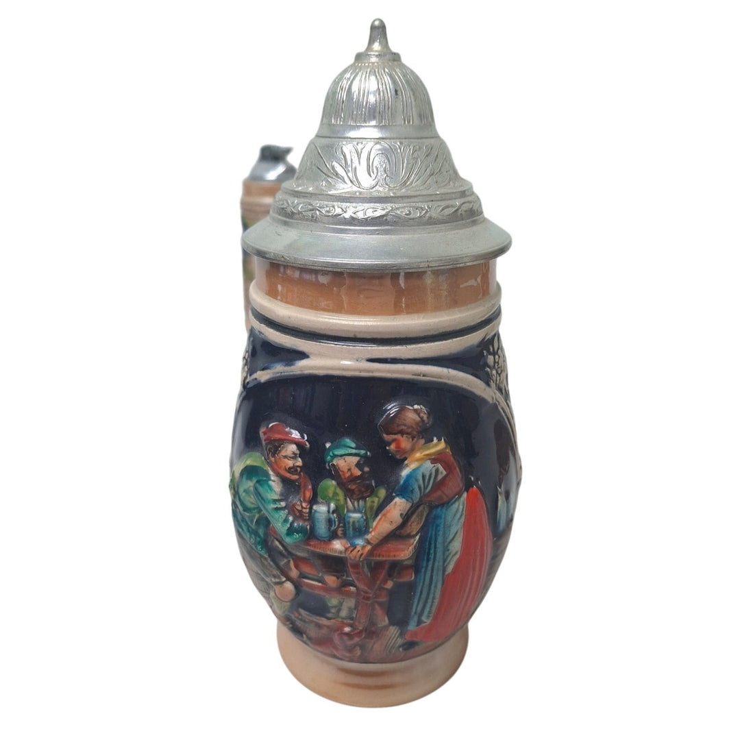 Vintage West Germany Wer Nicht German Ceramic Beer Stein w Hinged Metal Lid