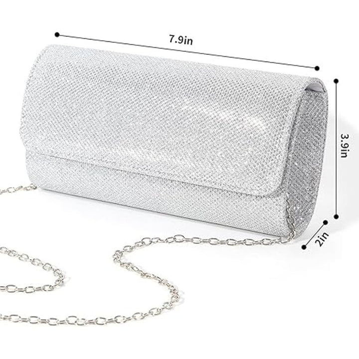 lovyoCoCo Silver Glitter Evening Bag Clutch Purses Sparkling Party Handbag