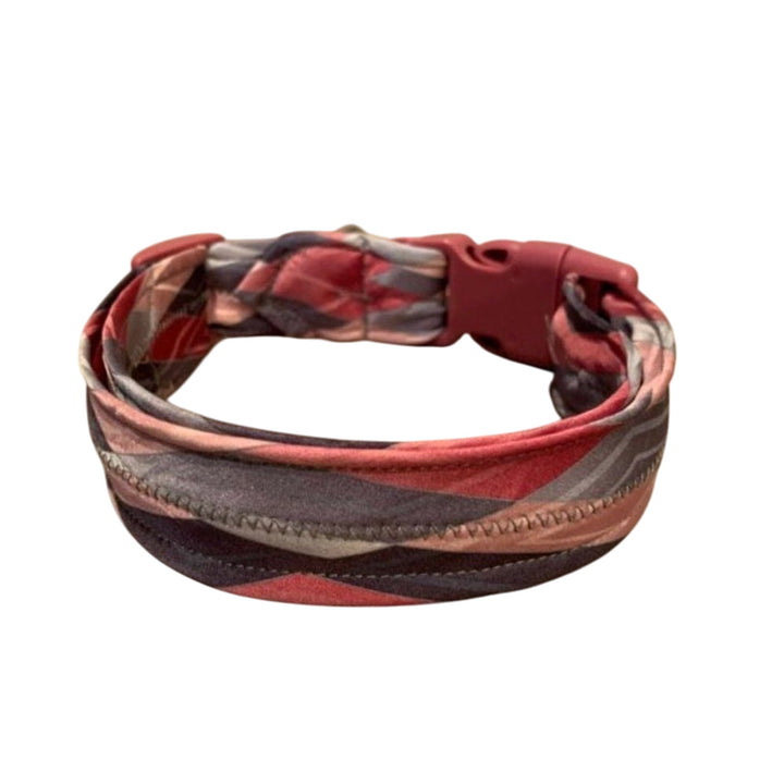 New Handmade Adjustable Upcycled Neck Tie Pink Gray Argyle Dog Collar