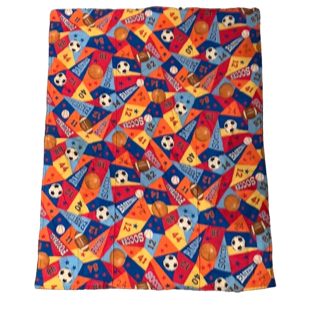 Handmade Foldup Pillow Childs Quilt Sports Baseball Soccer Kids Quilted Blanket