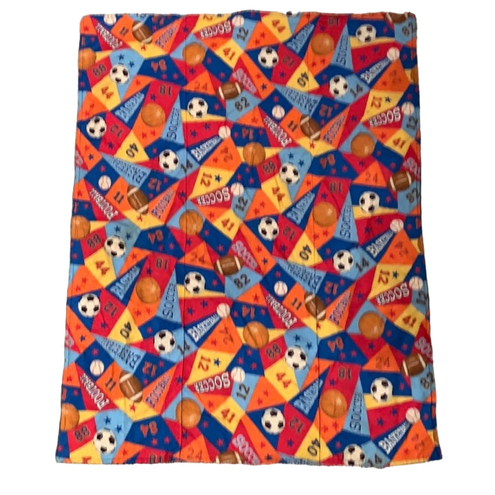 Handmade Foldup Pillow Childs Quilt Sports Baseball Soccer Kids Quilted Blanket