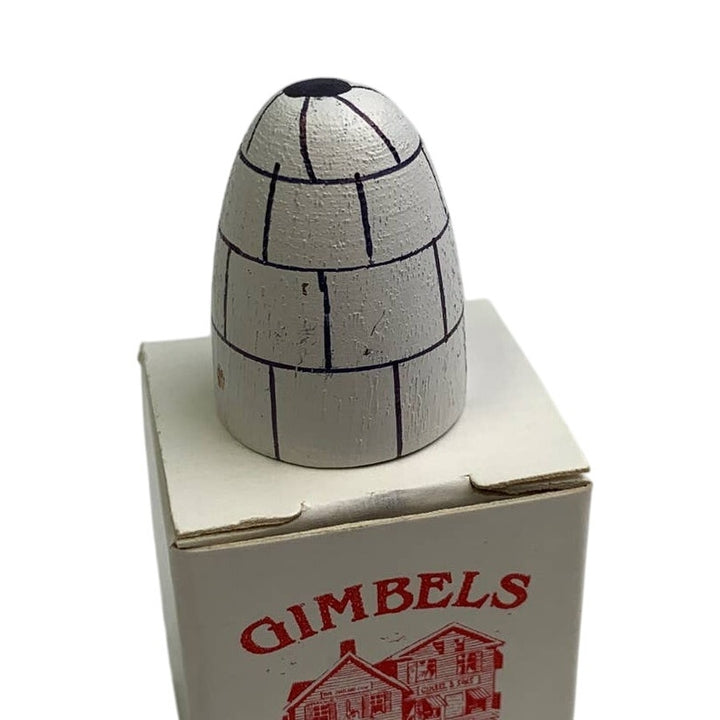Vintage Gimbels Thimbles Hand-Carved Painted Wooden Igloo Thimble with Box