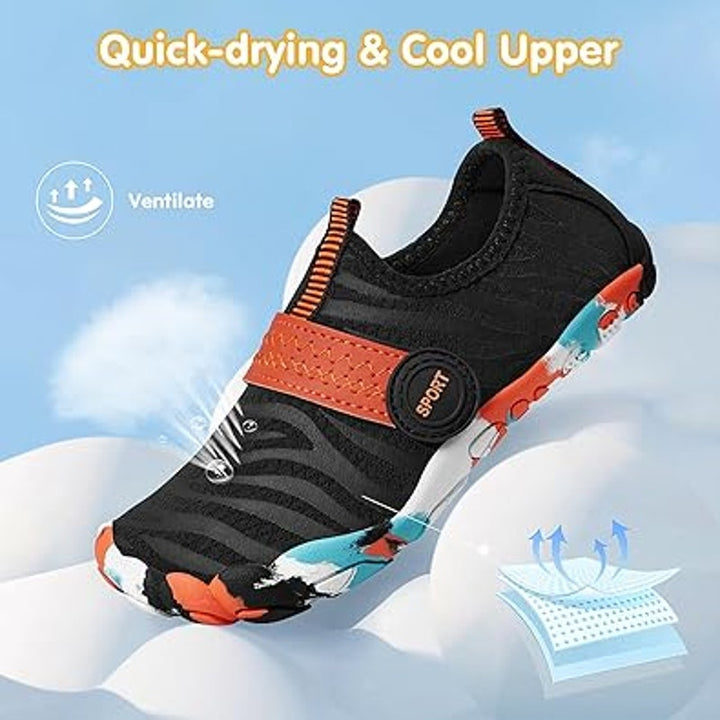 New Athmile Boys 12 Black Orange Hook Loop Barefoot Non Slip Aqua Water Shoes