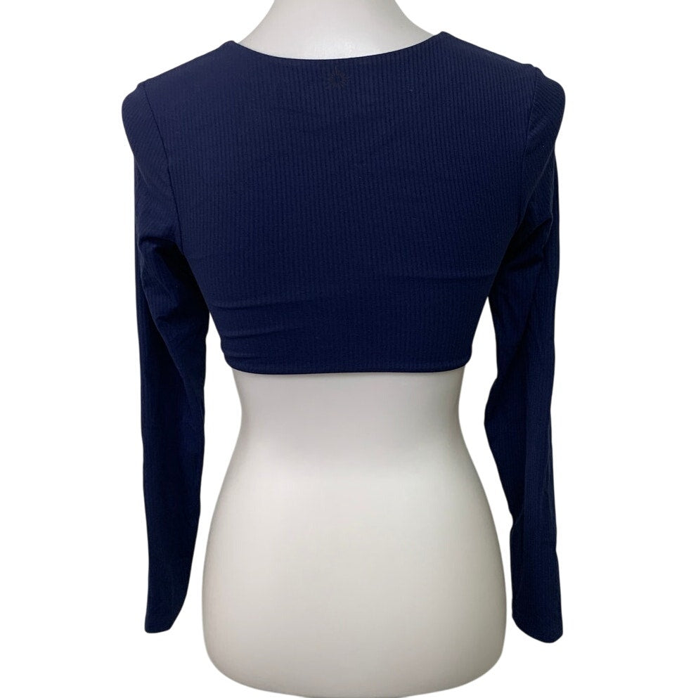 New OFFLINE By Aerie Womens Small Real Me XTRA Ribbed Navy Long Sleeve Bra Top