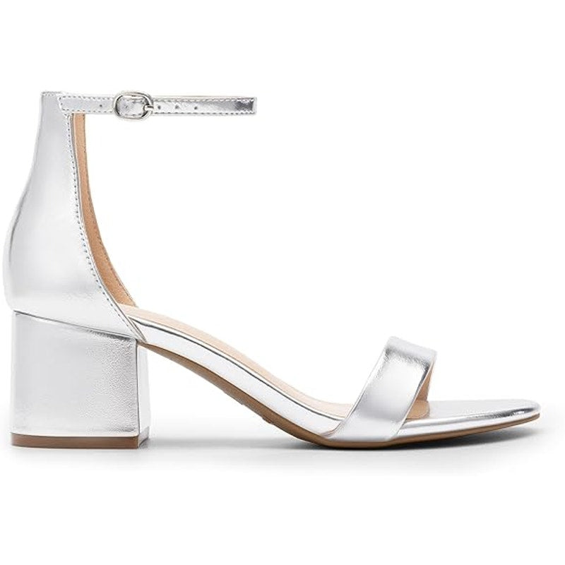 Dream Pairs Womens 8.5 Silver Open Toe 2.5" Block Heel Ankle Strap Sandal Shoes