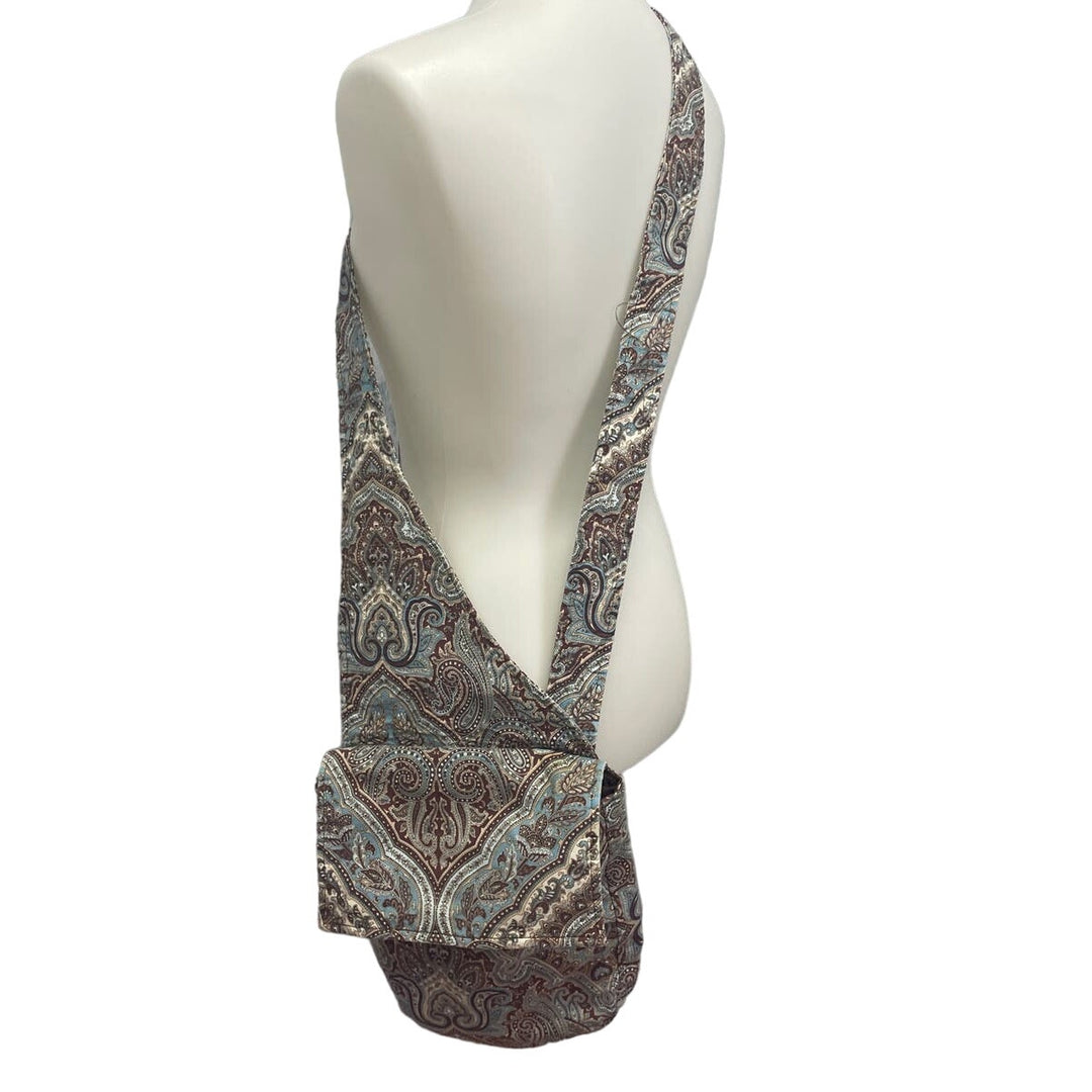 Handmade Cotton Blend Brown Blue Paisley Crossbody Handbag Bag Purse Satchel