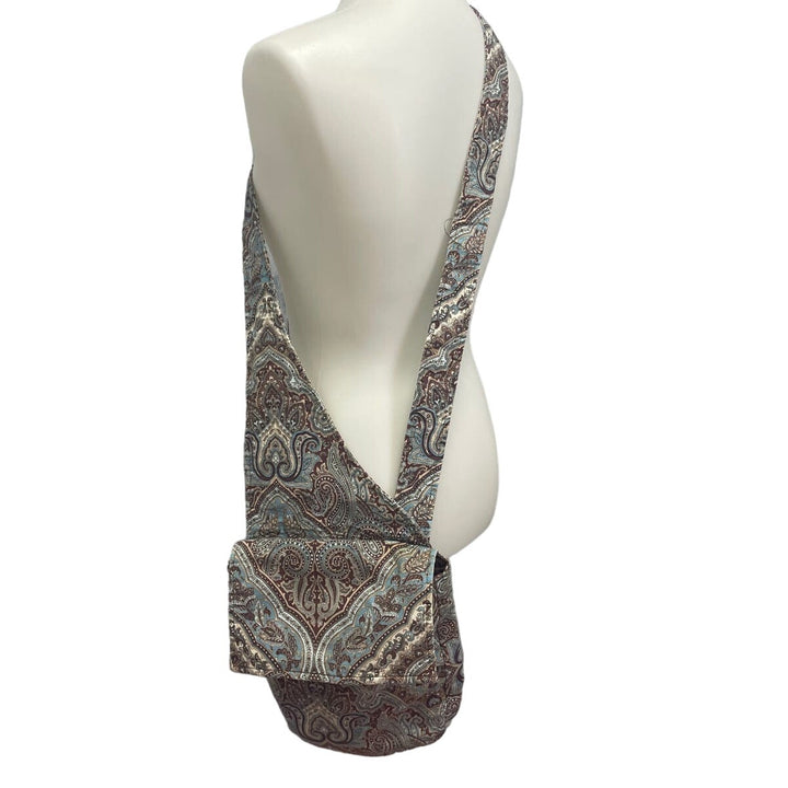 Handmade Cotton Blend Brown Blue Paisley Crossbody Handbag Bag Purse Satchel