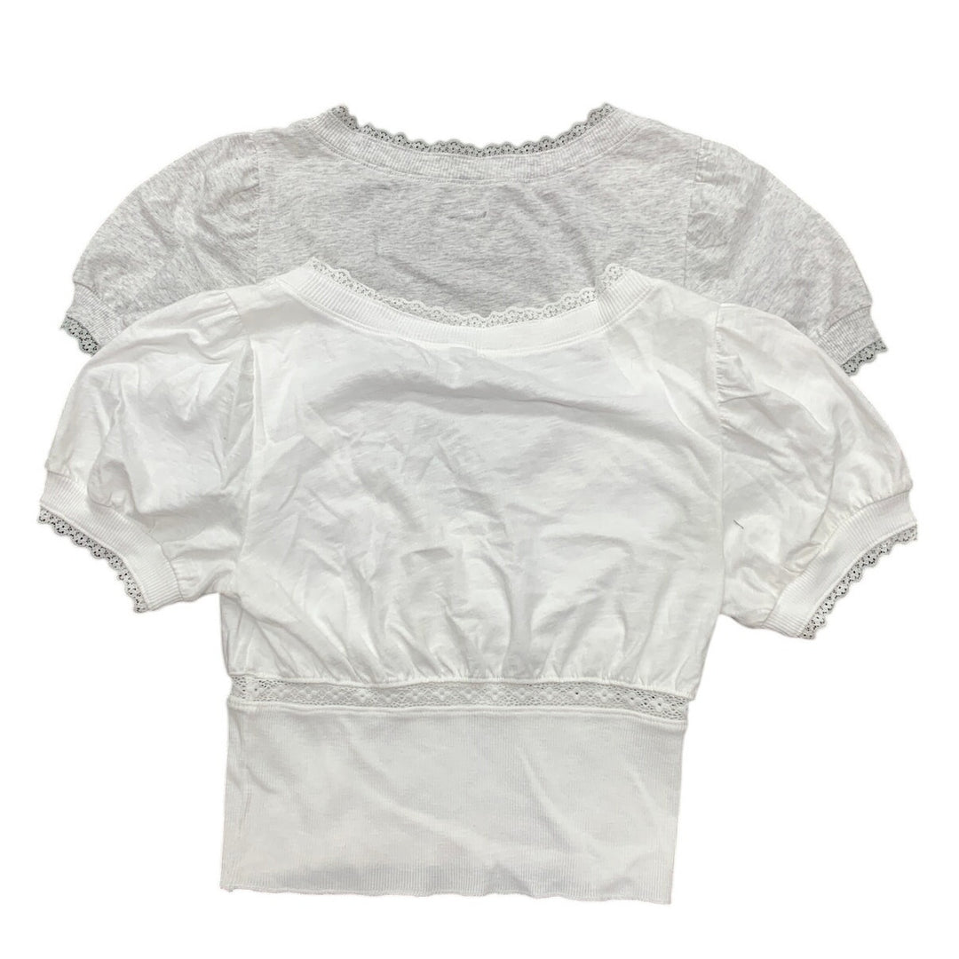 2 New Aerie Womens Small Floral Lace Heathered Short Sleeve V Neck Tops