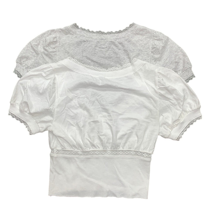 2 New Aerie Womens Small Floral Lace Heathered Short Sleeve V Neck Tops