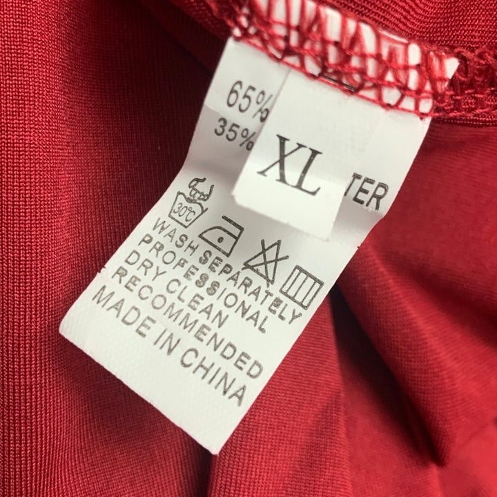 Womens XL Poly Cotton Cold Shoulder Chain Necklace Long Sleeve Red Blouse Top