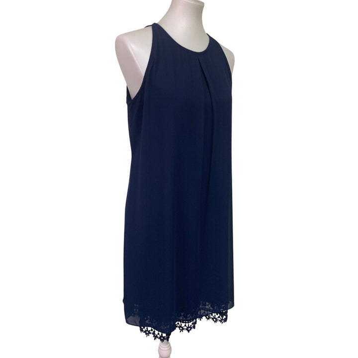 Maurices Womens Medium Solid Navy Blue Lace Hem Sleeveless Career Sheath Dress