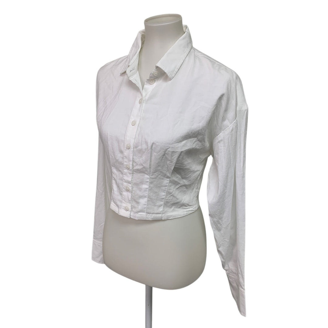 New American Eagle Womens Medium Long Sleeve Cropped Collared Button Up Shirt